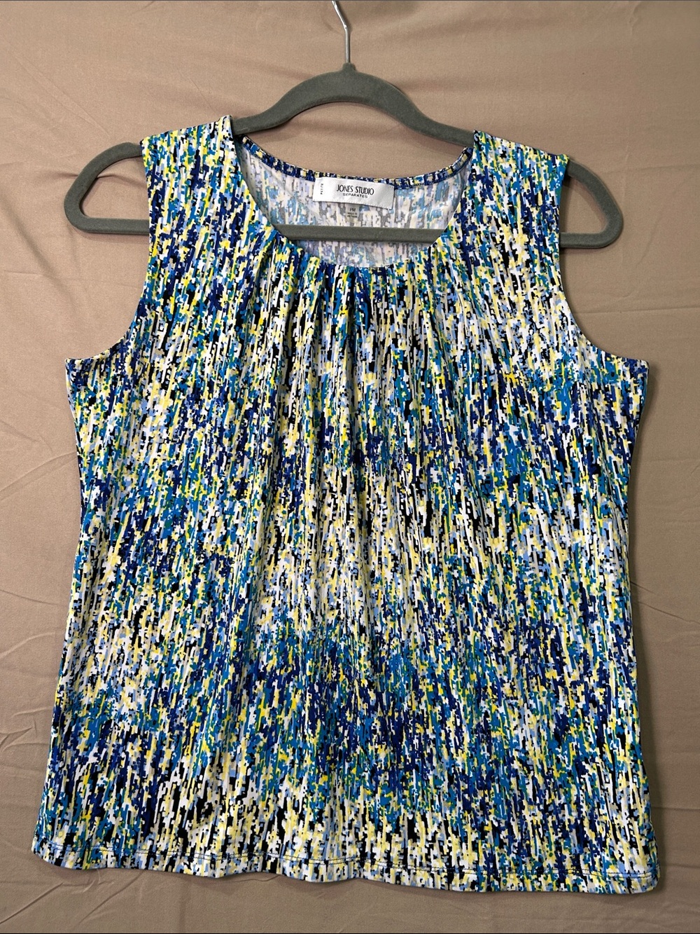 Jones Studio Blue Green Multi Pleated Sleeveless Camisole